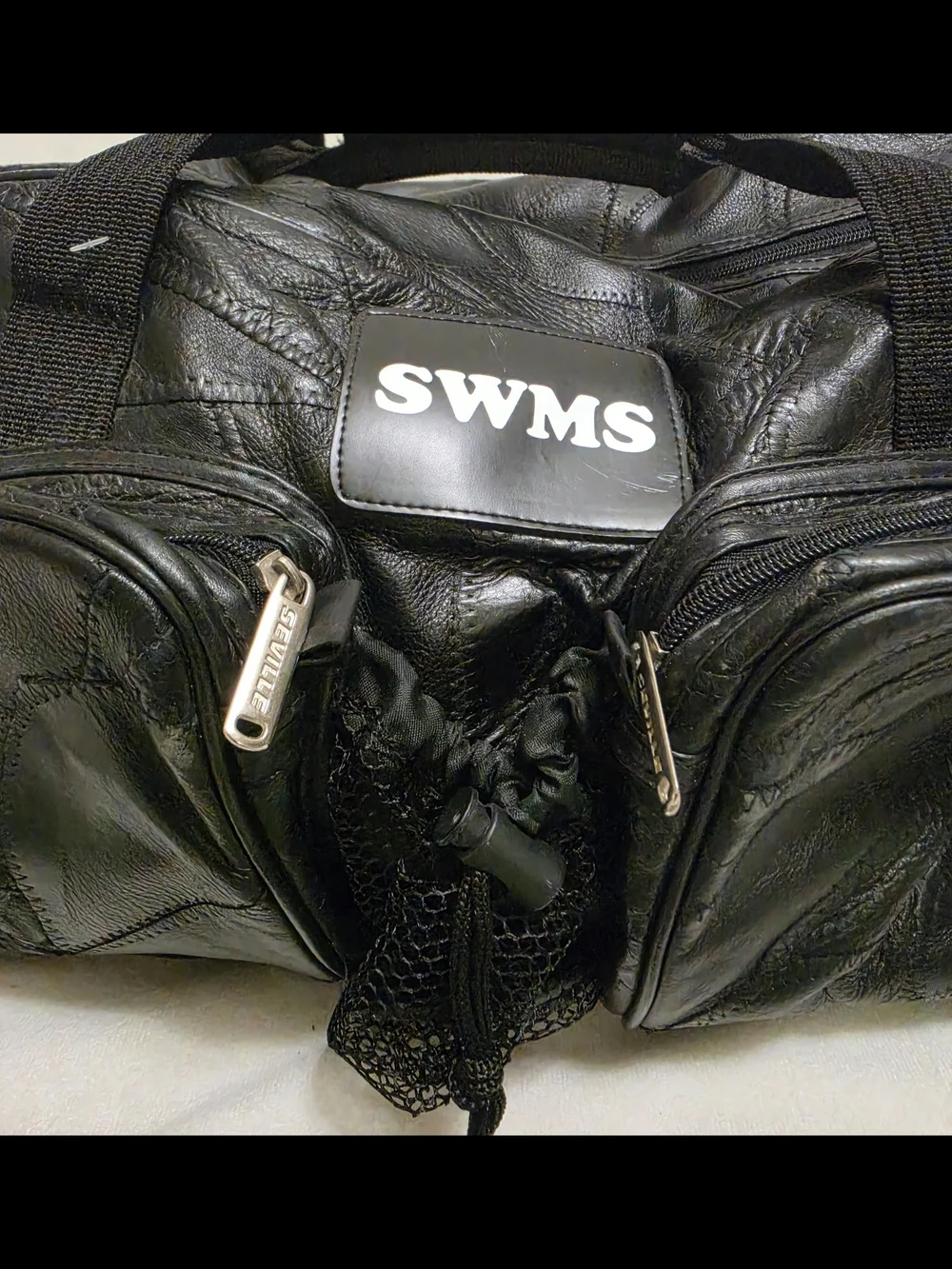 Vintage Seville Gear Patchwork Leather Duffle Bag SWMS Gym Travel Carry On Black